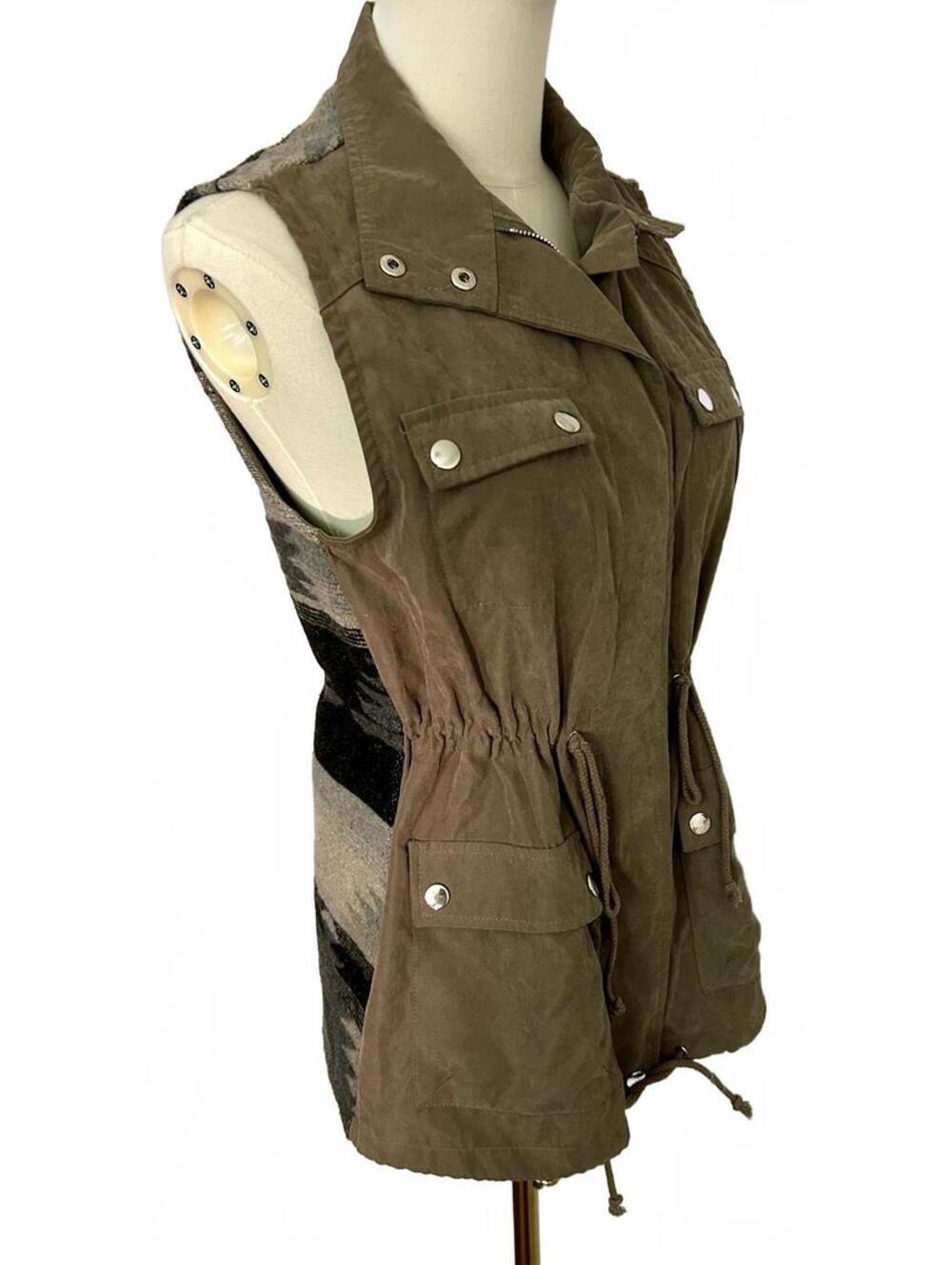 Entro Women S Utility Cargo Vest Brown Aztec Southwestern Knit Back Boho Western